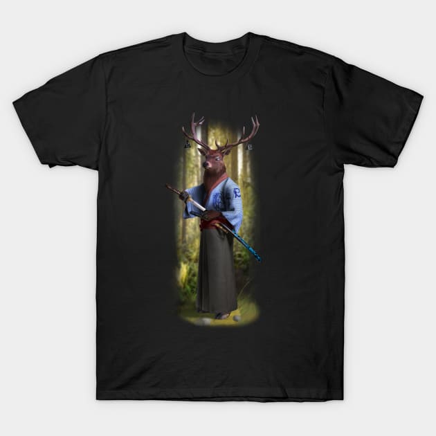 Exclusive Hand Drawn Samurai Deer | Samurai Collection Item-3 (Deer) | by Rendigart Studio T-Shirt by Rendigart